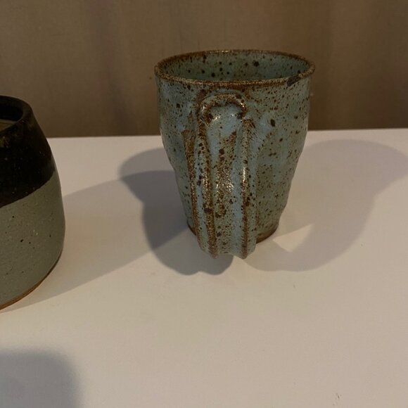 Set of 2 Rustic Stoneware‎ Mugs Green and Brown Speckled Handmade Look - Picture 8 of 8